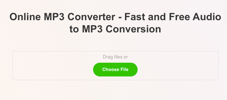 Screenshot of mp3-convert's upload file to convert audio interface