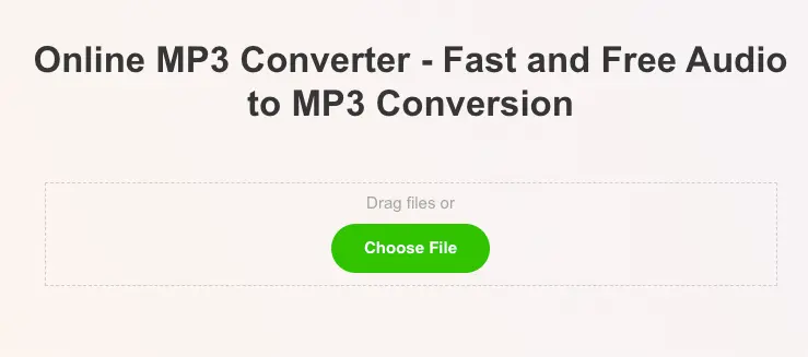 Screenshot of mp3-convert's upload file to convert audio interface